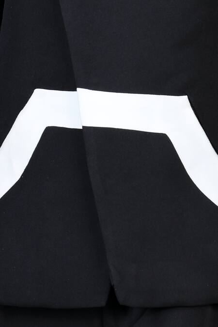 Shop_The Little Celebs_Black Crepe, Satin Solid Bandhgala Set _Online_at_Aza_Fashions