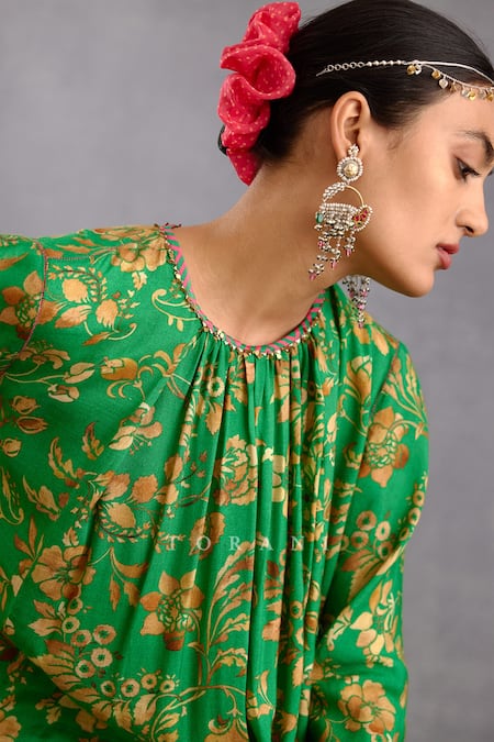 Shop_Torani_Green Silk Lace Round Neck Rang Naaz Amrut Maxi Dress _Online_at_Aza_Fashions
