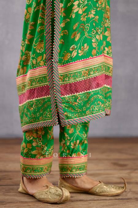 Buy_Torani_Green Silk, Chiffon Gota Patti, Lace, Tassels Rang Naaz Barkha Kurta Pant Set _Online_at_Aza_Fashions