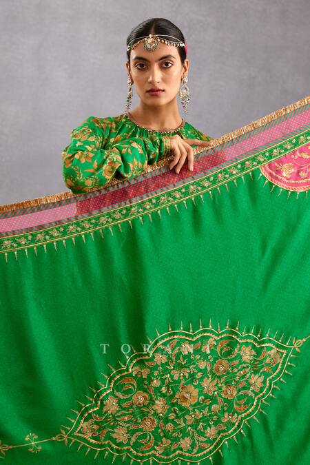 Shop_Torani_Green Silk Embroidery Rang Naaz Zeenat Doshala_Online_at_Aza_Fashions