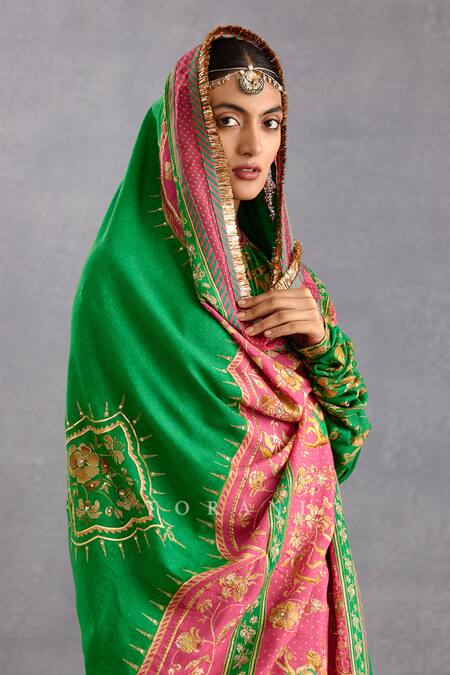 Buy_Torani_Green Silk Embroidery Rang Naaz Zeenat Doshala_Online_at_Aza_Fashions