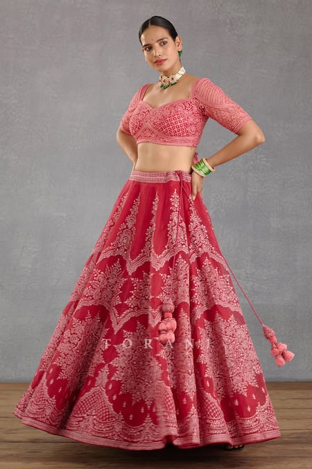 Torani_Pink , Lycra, Organza, Cotton Embroidery Floral Lehenga Set _Online_at_Aza_Fashions