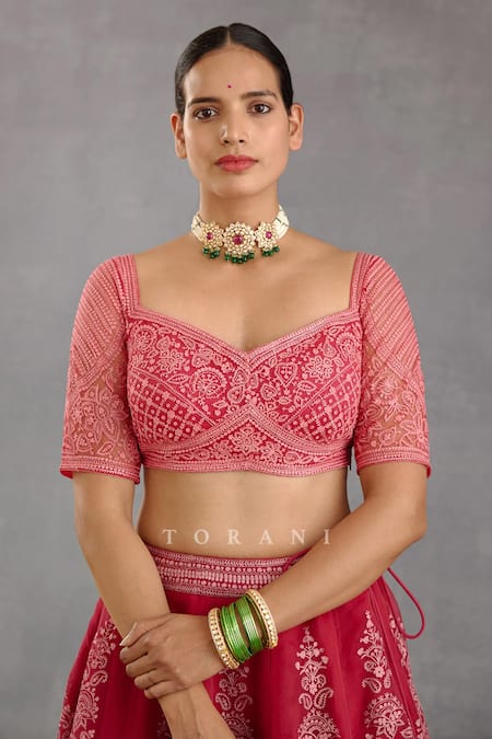 Buy_Torani_Pink , Lycra, Organza, Cotton Embroidery Floral Lehenga Set _Online_at_Aza_Fashions
