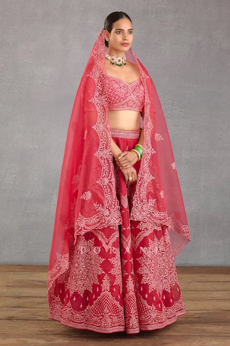 Torani Floral Embroidered Coral Pink Lehenga Set 