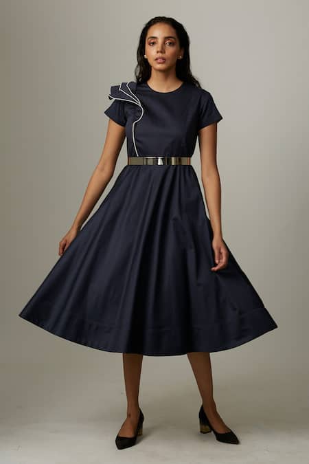 Buy Escape By Aishwarya Blue Cotton Satin Round Neck Drama Cancan Dress Online at Aza Fashions Buy_Escape By Aishwarya_Blue Cotton Satin Round Neck Drama Cancan Dress _Online_at_Aza_Fashions