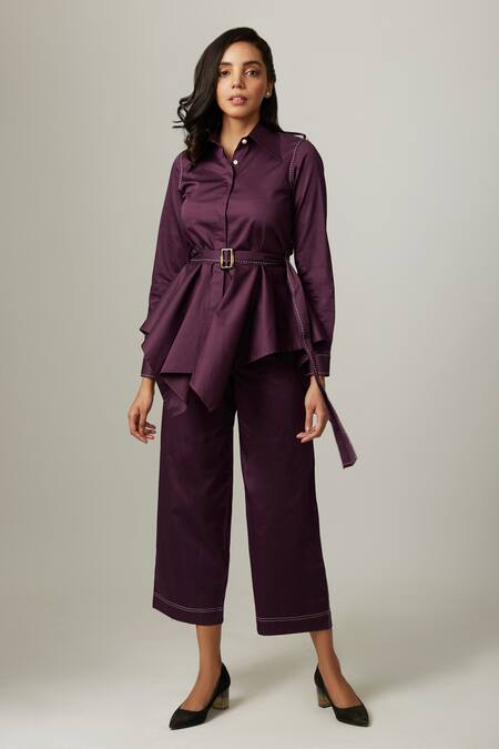 Buy Escape By Aishwarya Purple Cotton Satin Collared Handkerchief Shirt Online at Aza Fashions Buy_Escape By Aishwarya_Purple Cotton Satin Collared Handkerchief Shirt _Online_at_Aza_Fashions