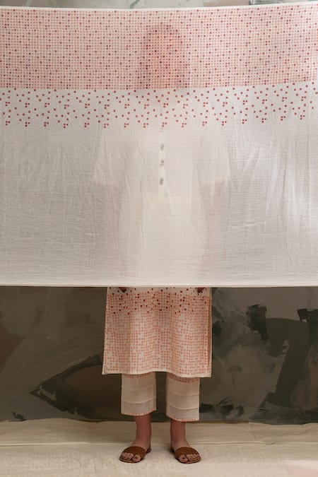 Banana Labs_Off White Cotton Printed Geometric Round Kurta Pant Set _at_Aza_Fashions