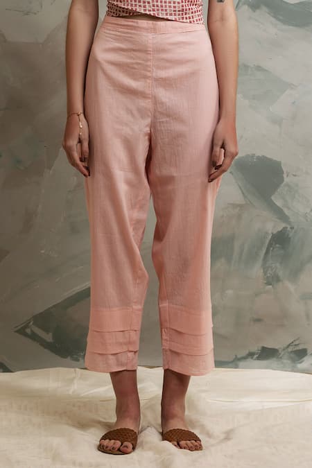 Buy_Banana Labs_Pink Cotton Round Neck Geometric Pattern Kurta And Pant Set _Online_at_Aza_Fashions