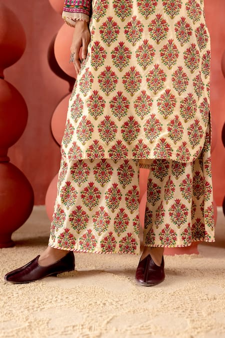 Shop_Amisha Kothari_Beige Cotton, , Organza Embroidery, Mirrors, Uma Printed Co-ord Set _Online_at_Aza_Fashions