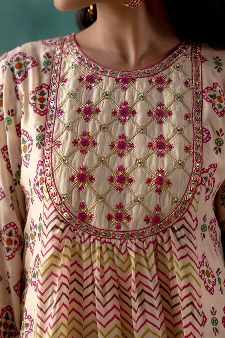 Buy Amisha Kothari Beige Cotton, , Organza Embroidery Round Devika Printed Kurta Pant Set Online at Aza Fashions Buy_Amisha Kothari_Beige Cotton, , Organza Embroidery Round Devika Printed Kurta Pant Set _Online_at_Aza_Fashions