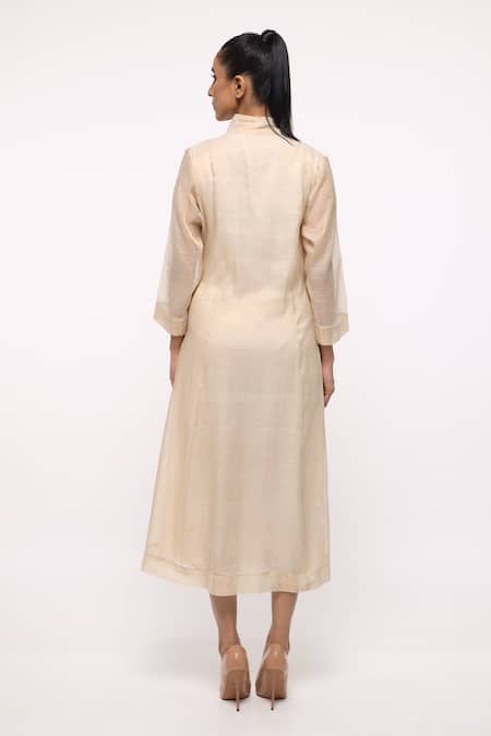 Shop_Neeta Bhargava_Beige Organza, Tissue, Banana Fabric Midi Dress With Jacket _at_Aza_Fashions