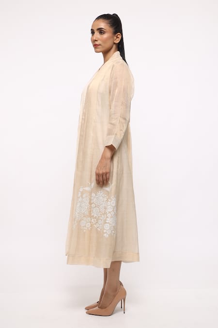 Buy_Neeta Bhargava_Beige Organza, Tissue, Banana Fabric Midi Dress With Jacket _Online_at_Aza_Fashions