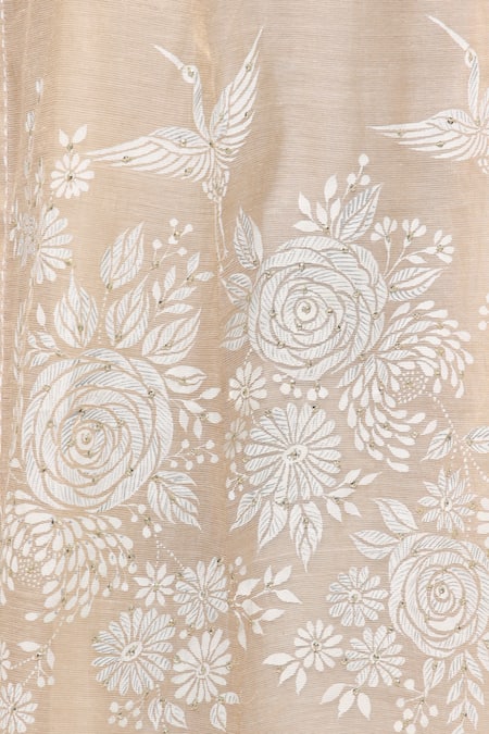 Neeta Bhargava_Beige Organza, Tissue, Banana Fabric Midi Dress With Jacket _at_Aza_Fashions