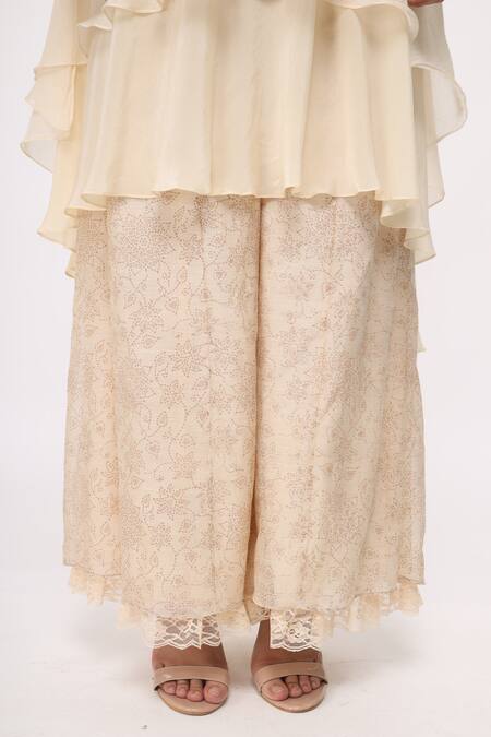 Neeta Bhargava_Beige Cotton Silk, Crepe Tissue Embroidered Kurta And Palazzo Set _at_Aza_Fashions