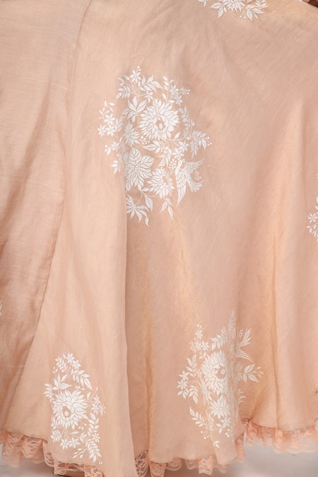 Neeta Bhargava_Beige Organza, Tissue, Crepe Hand-painted Lehenga Set _at_Aza_Fashions