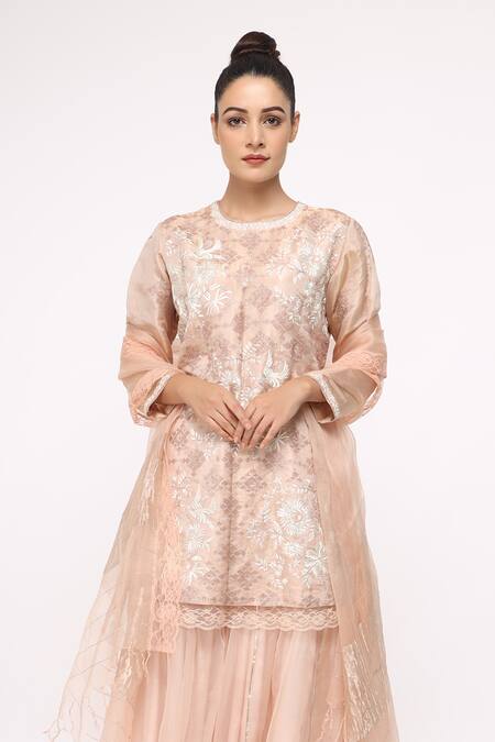 Shop Neeta Bhargava Beige Organza, Tissue Embroidered Kurta Set Online at Aza Fashions Shop_Neeta Bhargava_Beige Organza, Tissue Embroidered Kurta Set _Online_at_Aza_Fashions