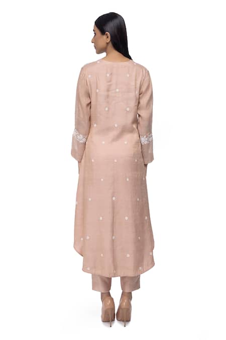 Shop Neeta Bhargava Beige Tissue, Cotton Silk Hand-painted Kurta And Pant Set at Aza Fashions Shop_Neeta Bhargava_Beige Tissue, Cotton Silk Hand-painted Kurta And Pant Set _at_Aza_Fashions