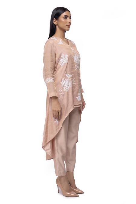 Neeta Bhargava Beige Tissue, Cotton Silk Hand-painted Kurta And Pant Set Online at Aza Fashions Neeta Bhargava_Beige Tissue, Cotton Silk Hand-painted Kurta And Pant Set _Online_at_Aza_Fashions