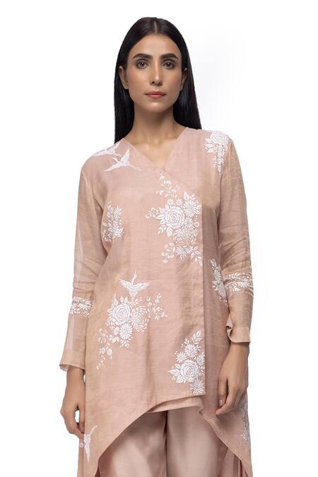 Buy Neeta Bhargava Beige Tissue, Cotton Silk Hand-painted Kurta And Pant Set Online at Aza Fashions Buy_Neeta Bhargava_Beige Tissue, Cotton Silk Hand-painted Kurta And Pant Set _Online_at_Aza_Fashions