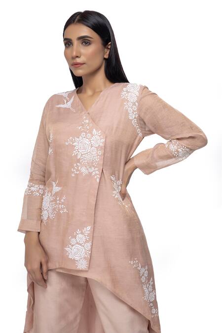 Shop Neeta Bhargava Beige Tissue, Cotton Silk Hand-painted Kurta And Pant Set Online at Aza Fashions Shop_Neeta Bhargava_Beige Tissue, Cotton Silk Hand-painted Kurta And Pant Set _Online_at_Aza_Fashions