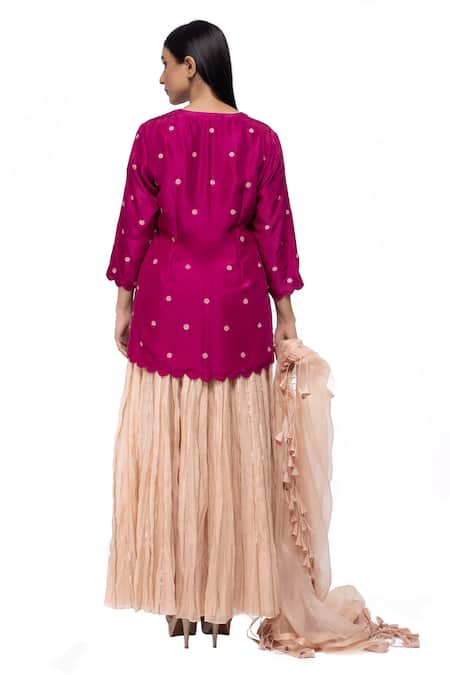 Shop Neeta Bhargava Pink Organza, Cotton , Pure Hand-painted Kurta Lehenga Set at Aza Fashions Shop_Neeta Bhargava_Pink Organza, Cotton , Pure Hand-painted Kurta Lehenga Set _at_Aza_Fashions
