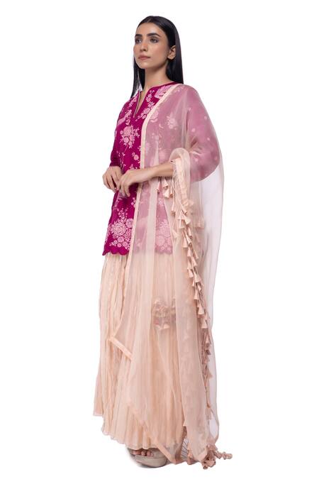 Neeta Bhargava Pink Organza, Cotton , Pure Hand-painted Kurta Lehenga Set Online at Aza Fashions Neeta Bhargava_Pink Organza, Cotton , Pure Hand-painted Kurta Lehenga Set _Online_at_Aza_Fashions