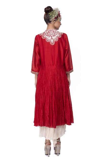 Shop Neeta Bhargava Red Cotton Silk Embroidered Kurta And Palazzo Set at Aza Fashions Shop_Neeta Bhargava_Red Cotton Silk Embroidered Kurta And Palazzo Set _at_Aza_Fashions