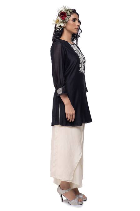Neeta Bhargava_Black Cotton Silk Embroidered Kurta And Skirt Set _Online_at_Aza_Fashions