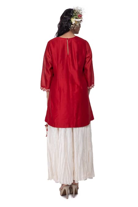 Shop Neeta Bhargava Red Cotton Silk Hand-painted Kurta And Palazzo Set at Aza Fashions Shop_Neeta Bhargava_Red Cotton Silk Hand-painted Kurta And Palazzo Set _at_Aza_Fashions
