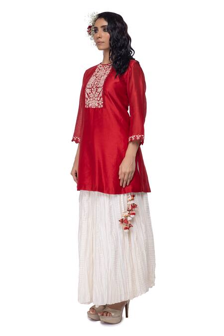Neeta Bhargava Red Cotton Silk Hand-painted Kurta And Palazzo Set Online at Aza Fashions Neeta Bhargava_Red Cotton Silk Hand-painted Kurta And Palazzo Set _Online_at_Aza_Fashions