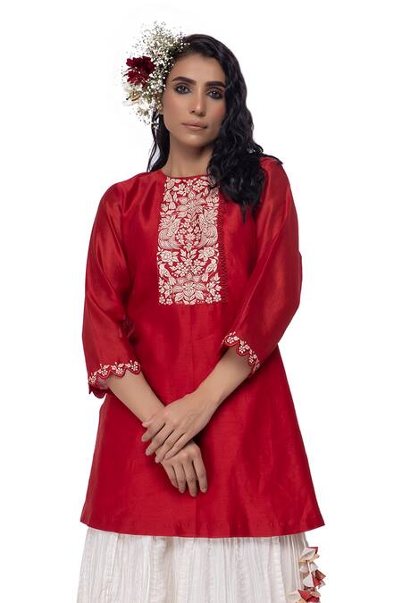 Buy Neeta Bhargava Red Cotton Silk Hand-painted Kurta And Palazzo Set Online at Aza Fashions Buy_Neeta Bhargava_Red Cotton Silk Hand-painted Kurta And Palazzo Set _Online_at_Aza_Fashions
