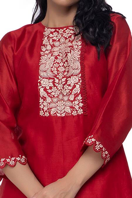 Shop Neeta Bhargava Red Cotton Silk Hand-painted Kurta And Palazzo Set Online at Aza Fashions Shop_Neeta Bhargava_Red Cotton Silk Hand-painted Kurta And Palazzo Set _Online_at_Aza_Fashions