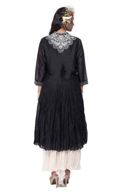 Shop Neeta Bhargava Black Cotton Silk Embroidered Kurta And Pant Set at Aza Fashions Shop_Neeta Bhargava_Black Cotton Silk Embroidered Kurta And Pant Set _at_Aza_Fashions