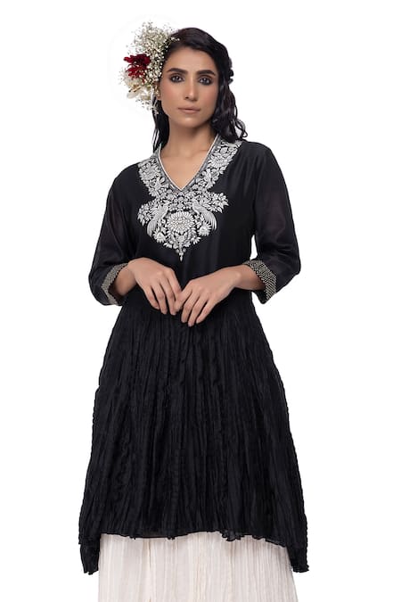 Buy Neeta Bhargava Black Cotton Silk Embroidered Kurta And Pant Set Online at Aza Fashions Buy_Neeta Bhargava_Black Cotton Silk Embroidered Kurta And Pant Set _Online_at_Aza_Fashions