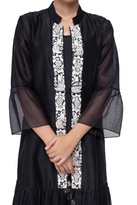 Shop_Neeta Bhargava_Black Cotton Silk Embroidered Dress _Online_at_Aza_Fashions