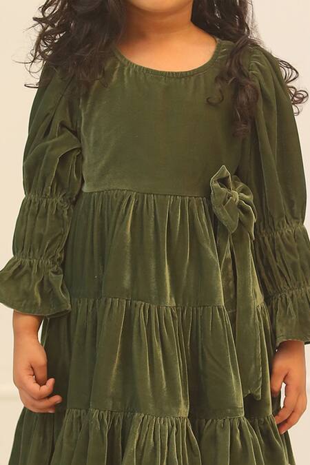 Buy_Bagichi_Green Polyester, Cotton Velora Three Tiered Dress _Online_at_Aza_Fashions