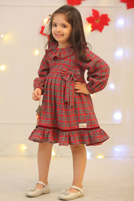 Buy_Bagichi_Red Cotton, Flannel Eleonore Dress _Online_at_Aza_Fashions