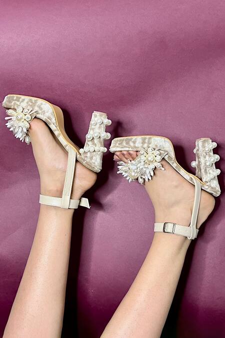 The Episode Cream Sequin Day Dreaming Pearl Embellished Heels Online at Aza Fashions The Episode_Cream Sequin Day Dreaming Pearl Embellished Heels _Online_at_Aza_Fashions