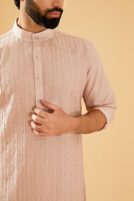 Buy Raghavendra Rathore Blue Pink Silk Half Button Down Pleated Kurta Online at Aza Fashions Buy_Raghavendra Rathore Blue_Pink Silk Half Button Down Pleated Kurta _Online_at_Aza_Fashions