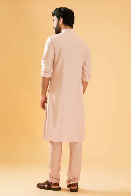 Shop Raghavendra Rathore Blue Pink Silk Half Button Down Pleated Kurta Online at Aza Fashions Shop_Raghavendra Rathore Blue_Pink Silk Half Button Down Pleated Kurta _Online_at_Aza_Fashions