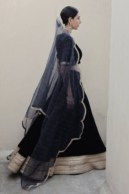 Shop Shrutkirti Blue Silk, Velvet, Organza Sequins, Embroidery Zoya Embellished Lehenga Set Online at Aza Fashions Shop_Shrutkirti_Blue Silk, Velvet, Organza Sequins, Embroidery Zoya Embellished Lehenga Set_Online_at_Aza_Fashions