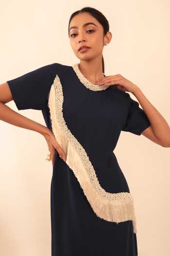 Vanshika Agarwal Label_Blue Lining Taffeta, Royal Georgette Round Mia Pearl Embroidered Dress _Online_at_Aza_Fashions