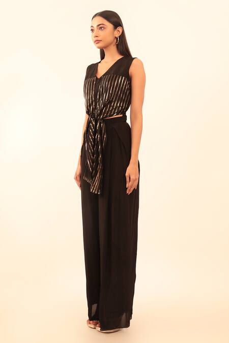 Buy Vanshika Agarwal Label Black Brs, Lining Taffeta, Camila Two-way Draped Top And Pant Set With Belt Online at Aza Fashions Buy_Vanshika Agarwal Label_Black Brs, Lining Taffeta, Camila Two-way Draped Top And Pant Set With Belt_Online_at_Aza_Fashions