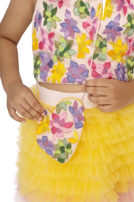 Buy_Ranikidswear_Multi Color Net Embroidery Bead Ruffle Skirt And Blouse Set_Online_at_Aza_Fashions