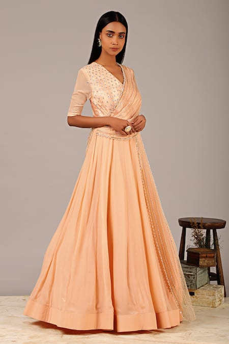 Peach Saree Drape Gown – Shaadilogy