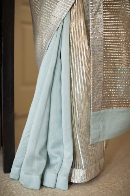 Shop_Shorshe Clothing_Blue Net, Chanderi Gota Embroidered Saree _Online_at_Aza_Fashions