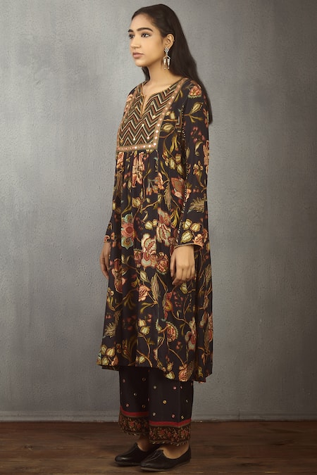 Torani_Black Chanderi Kurta Set_Online_at_Aza_Fashions