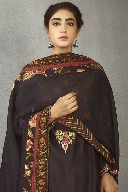 Torani_Black Chanderi Printed Dupatta_Online_at_Aza_Fashions