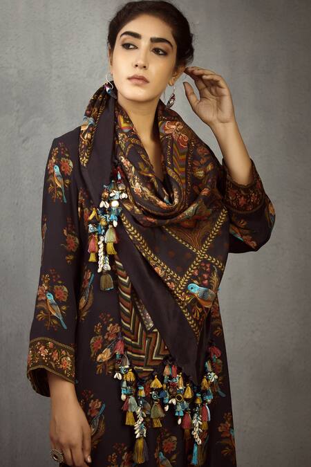 Buy_Torani_Black Chanderi Printed Scarf_Online_at_Aza_Fashions