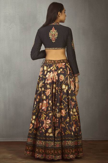 Shop_Torani_Black Chanderi Printed Lehenga Set_at_Aza_Fashions